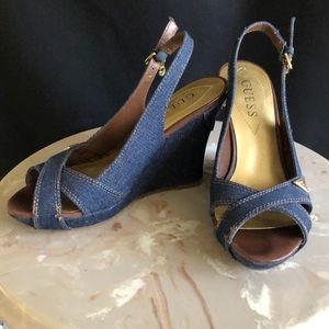 Guess Slingback Denim Platform Wedge